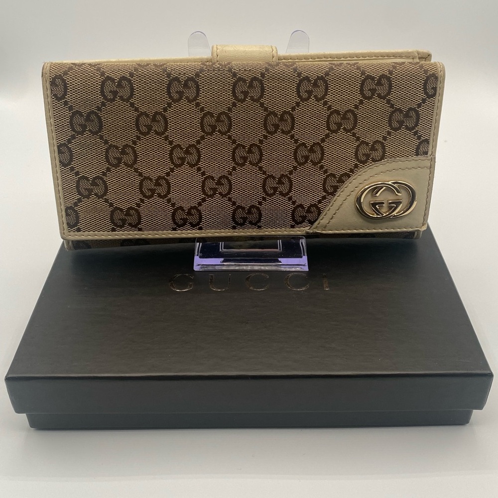 Gucci Monogram Britt Continental Snap Wallet